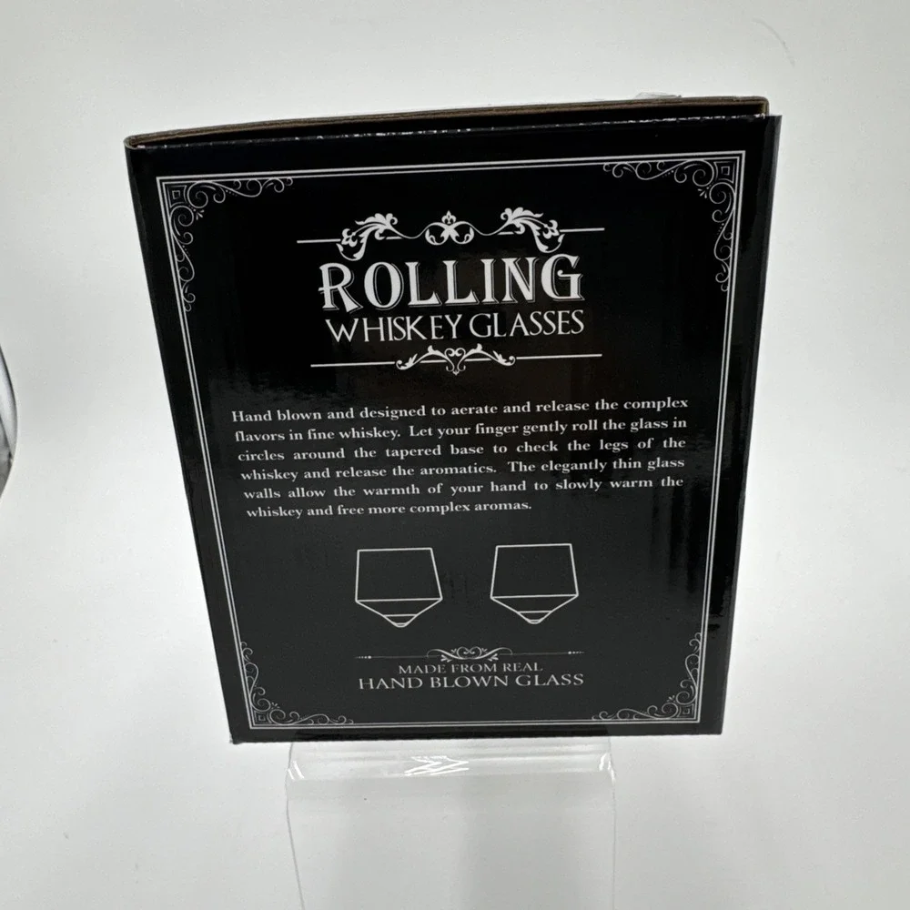 Hand Blown‎ Rolling Whiskey Glass Set Of Two 2 Glasses Barbuzzo Wolf Etched